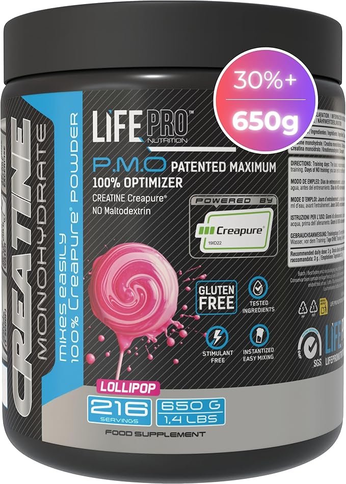 Creatina Monohidratada Creapure Life Pro 650 g – Lollipop: energía, fuerza y recuperación con sabor