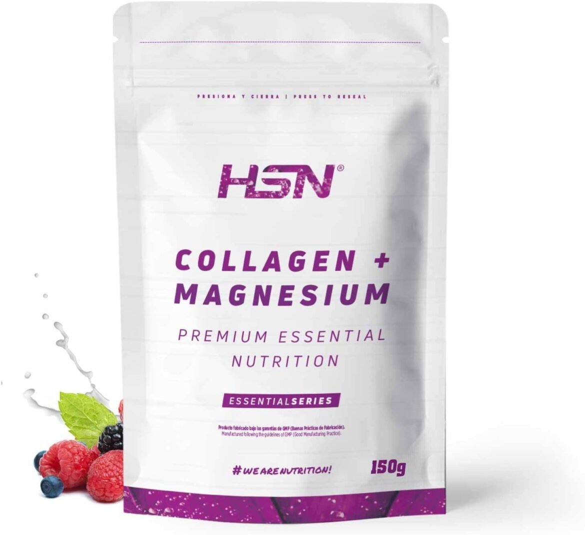 Colágeno Hidrolizado con Magnesio de HSN – Sabor Frutos Rojos (150 g)