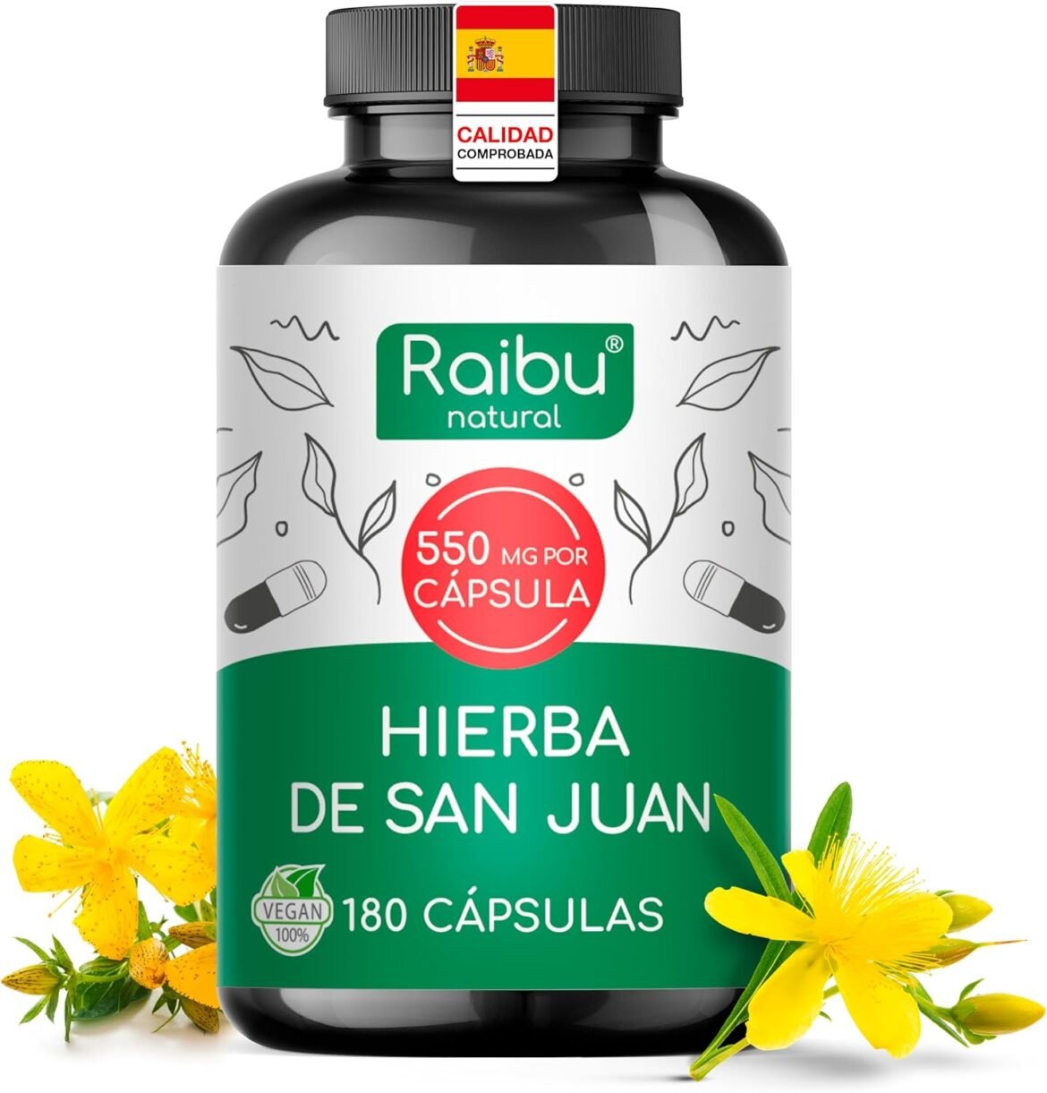Hipérico (Hierba de San Juan) – Extracto concentrado 10:1, 5500 mg por cápsula, 180 cápsulas veganas