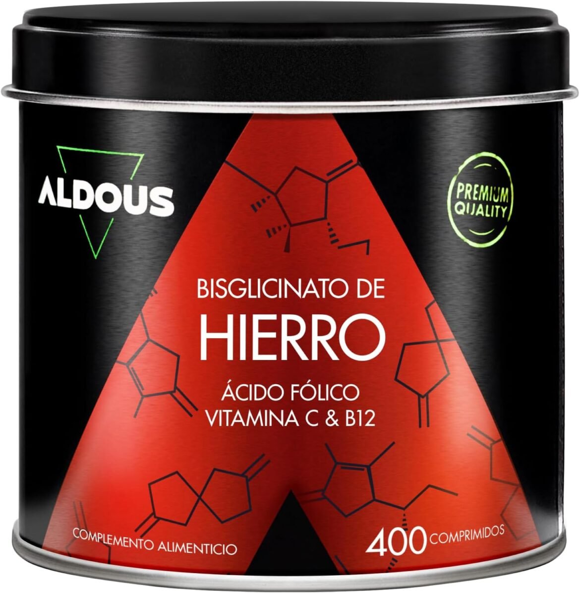 Suplemento de Hierro Aldous – 28 mg + Vitamina C, B12 y Ácido Fólico (400 comprimidos, vegano)