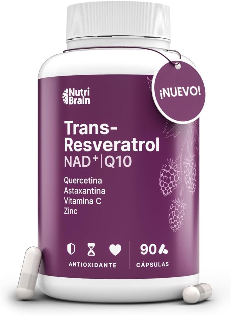 Fórmula Avanzada 7 Activos: Trans-Resveratrol + NAD+ + Q10 + Quercetina + Astaxantina + Vitamina C & Zinc
